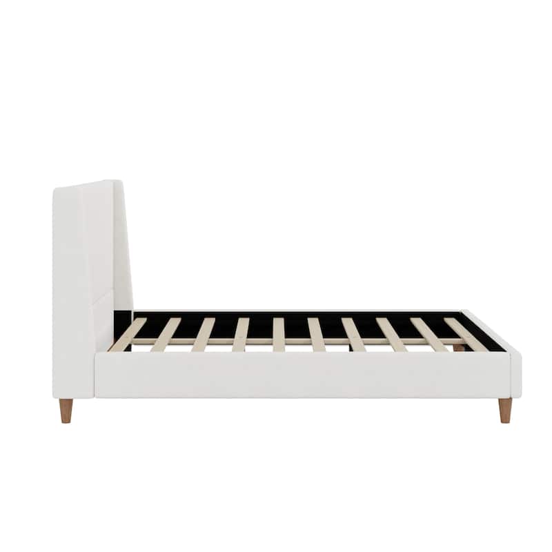 Modern Velvet Upholstered Platform Bed with Wingback Headboard