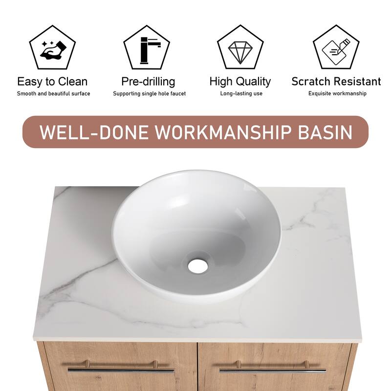 BNK 24"/30" Single Sink Bathroom Vanity with Soft Close Door, Modern Floating Vanity