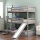 preview thumbnail 1 of 7, Gray Twin Pine Triple Bunk Bed with Guardrails, Convertible Ladder, Slide, Convertible Configuration Gray