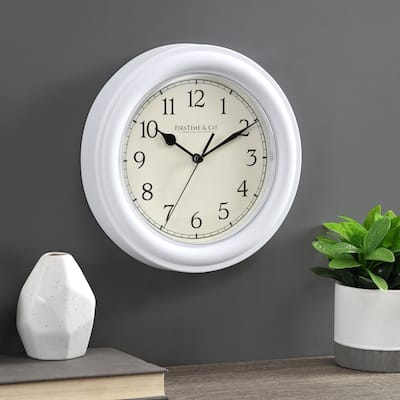 FirsTime & Co. White Essential Wall Clock, American Crafted, White, Plastic, 8.5 x 2 x 8.5 in