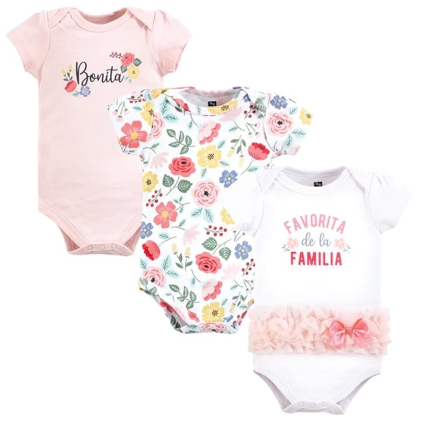 slide 1 of 1, Hudson Baby Infant Girl Cotton Bodysuits, Favorita Botanical Tutu 0-3 Months - Favorita Botanical Tutu