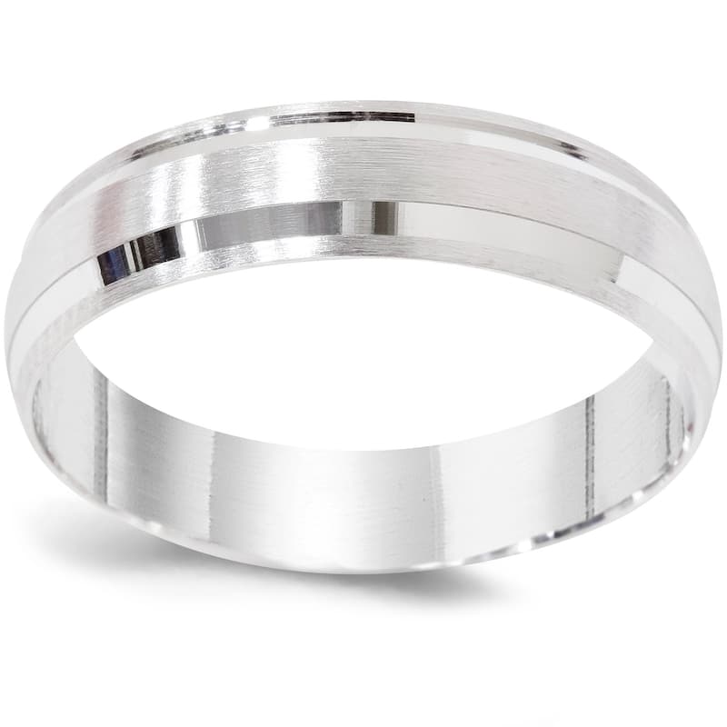 Mens Brushed Comfort Fit Wedding Band White Gold