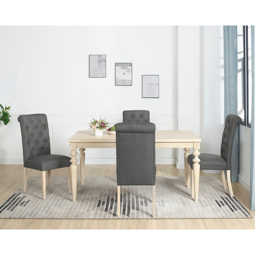 5 Piece Dining Table Set, Dining Room Furniture Set with Rectangular Table with Turned-Leg and 4 Tufted Chairs