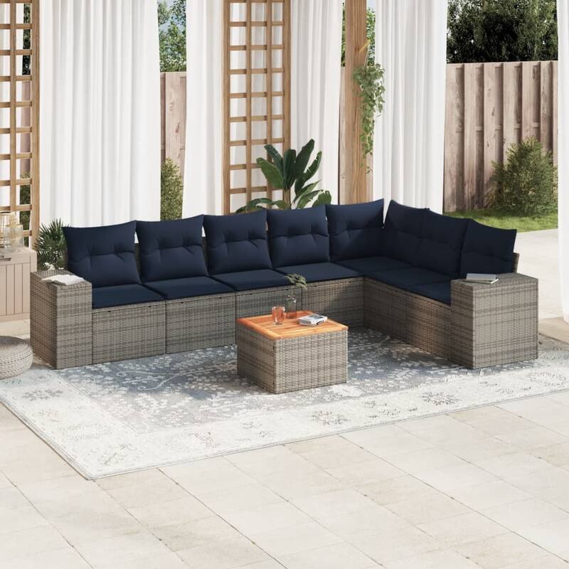 vidaXL Patio Sofa Set with Cushions Outdoor Furniture 8 Piece Poly Rattan - 24.4x 24.4x 27.2
