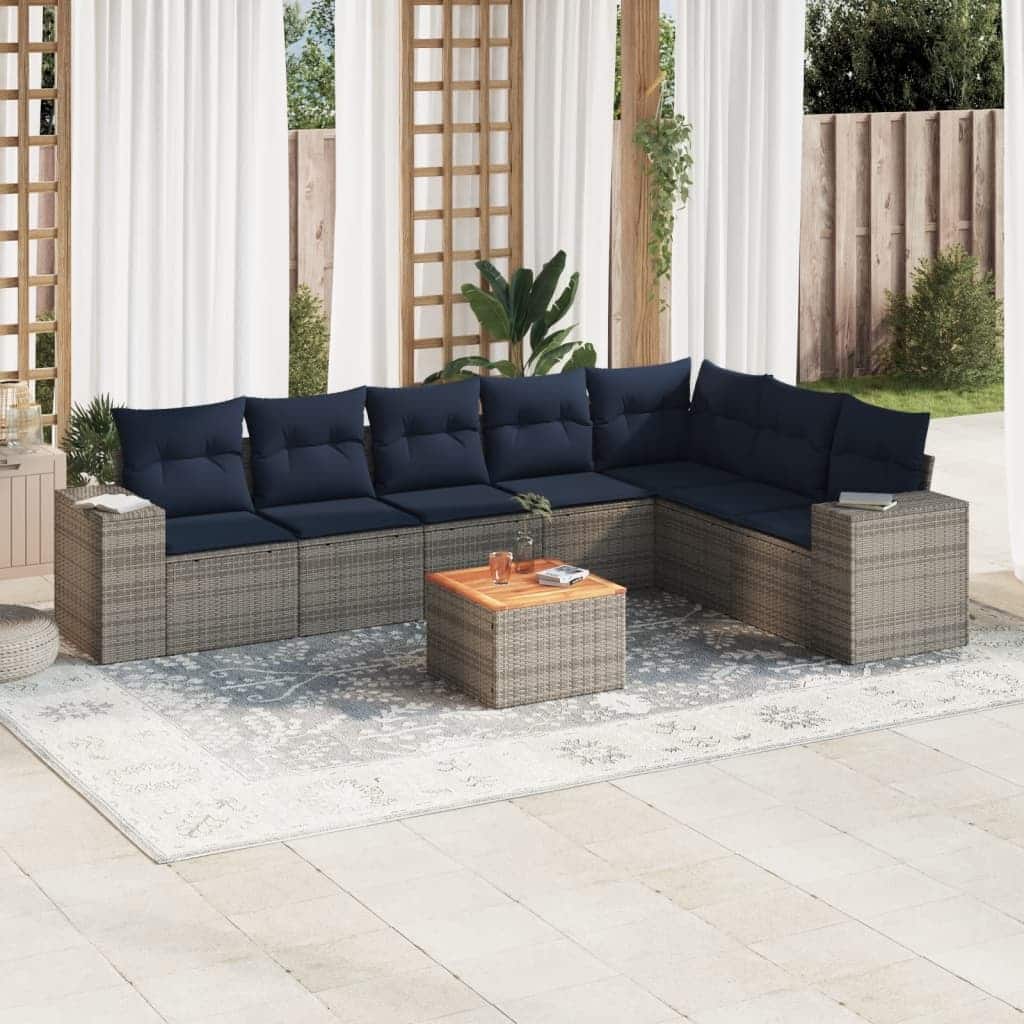 vidaXL Patio Sofa Set with Cushions Outdoor Furniture 8 Piece Poly Rattan - 24.4x 24.4x 27.2