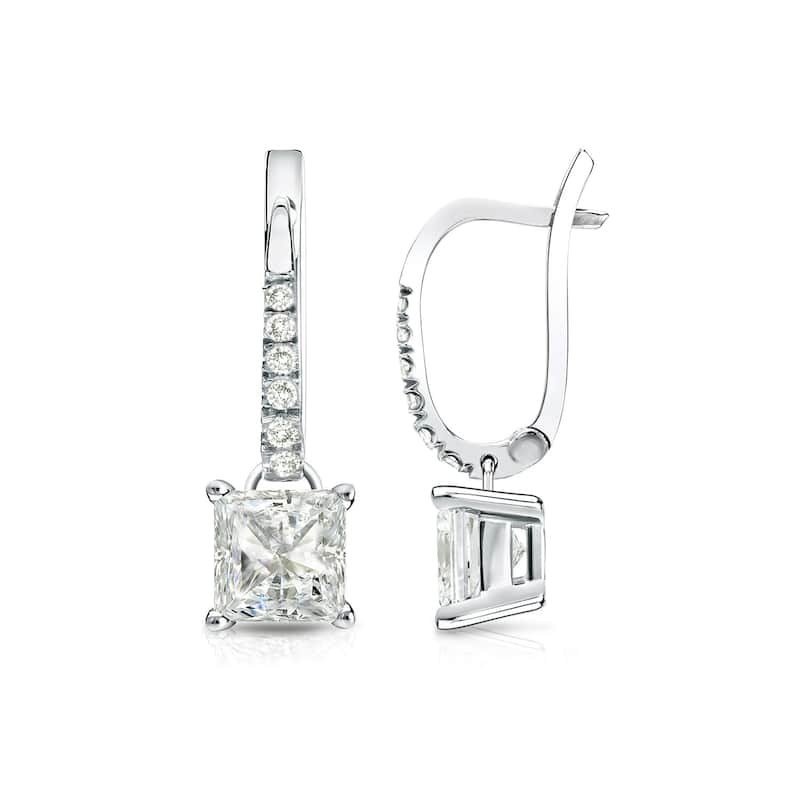 Auriya 14k Gold 1 1/4ctw Princess-cut Diamond Dangle Earrings (J-K, I1-I2) - White