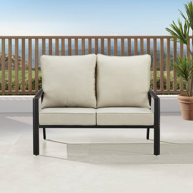 Black Aluminum Deep Seating Deep Seating Loveseat with Cushions