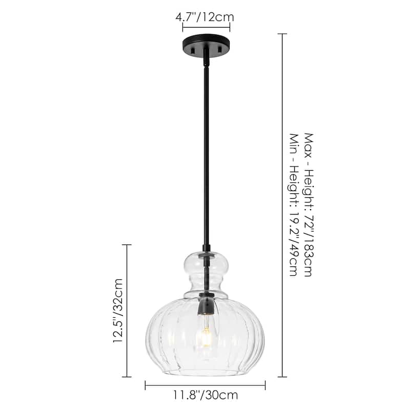 1-Light Modern Black/Gold Dome Textured Clear Glass Pendant Lights