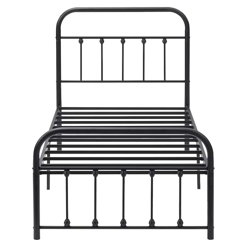 VECELO Metal Bed Frame with Headboard Classic Metal Platform Bed Frame Mattress Foundation with Victorian Style Footboard