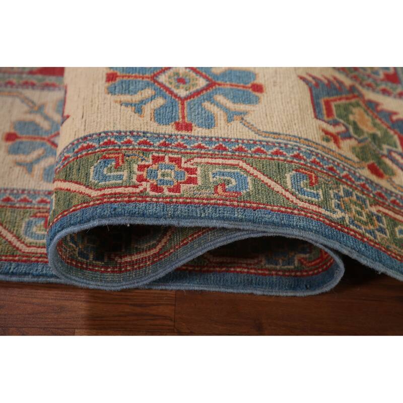 Blue Geometric Kazak Area Rug Handmade Wool Carpet - 8'0" x 9'10"