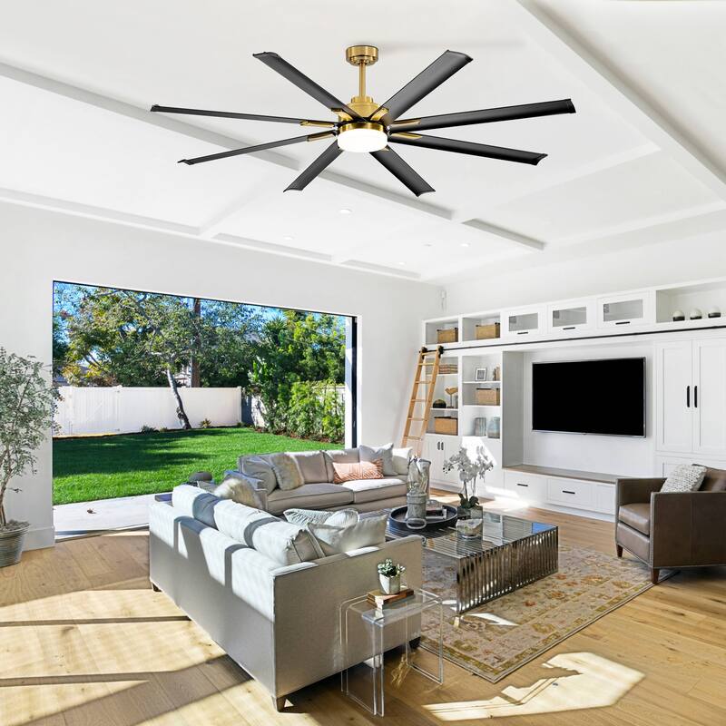 72" Gold LED Ceiling Fan with Light Kit and Remote-8 Aluminum blade