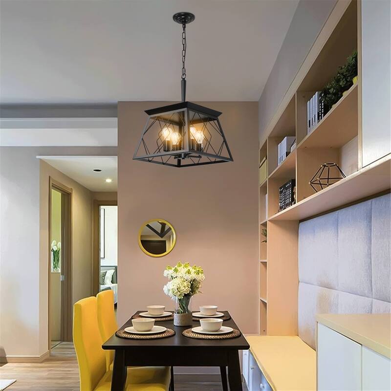 16" Black Industrial 4-Light Pendant Chandelier