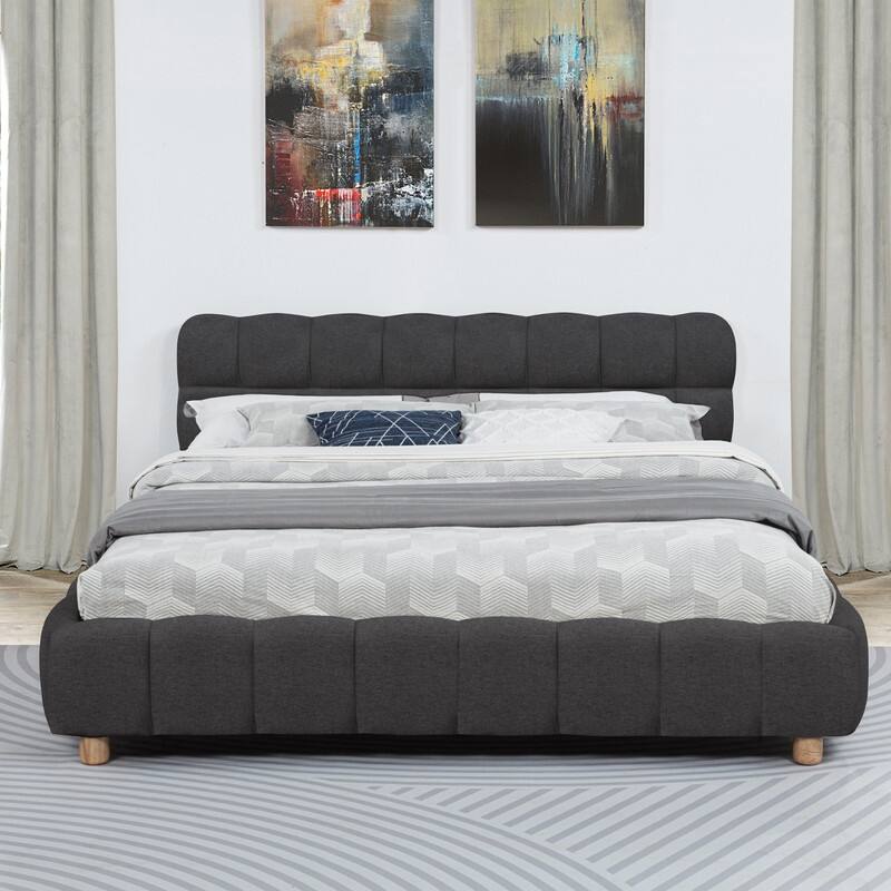 Best Master Furniture Maelle Burlap Upholstered Tufted Platform Bed