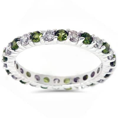 1 1/2ct Peridot & Diamond Common Prong Eternity Wedding Ring White Gold