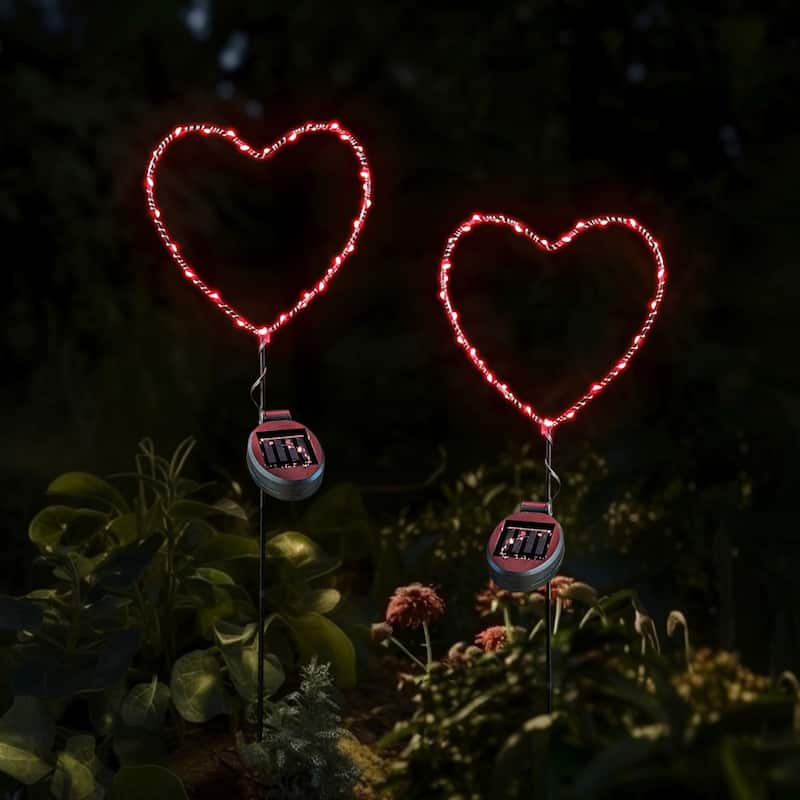 Outdoor Solar Powered LED Decorative Garden Stake Light - 2 Pack Red Heart - 2 Pack