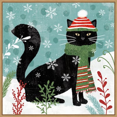 Purrfect Holiday II Cat by Veronique Charron Framed Canvas Wall Art