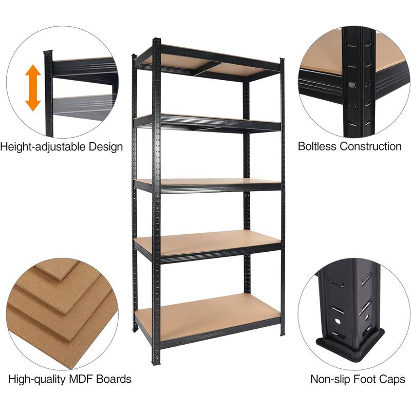 5-Tier 2000LBS Capacity Heavy Duty Garage Storage Shelves with Adjustable Height - 71 "H x 35.5 "W x 15.8" D
