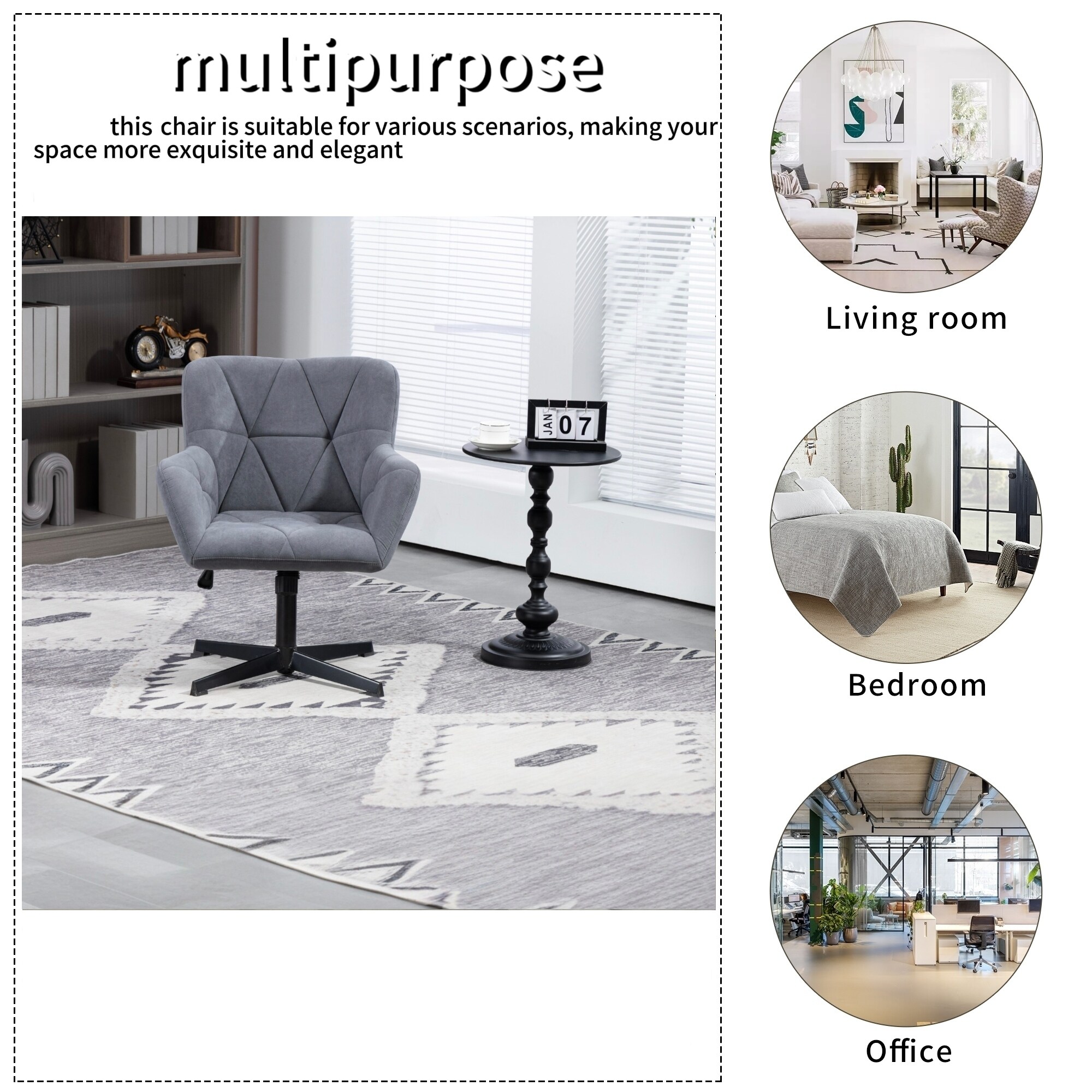 Modern Velvet Swivel Desk Chair No Wheels Comfy Task Chair with Metal Legs for Home Office Living Room Bed Bath Beyond 41821220