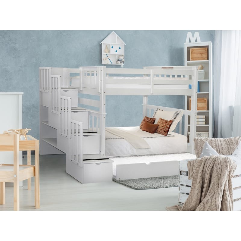 Taylor & Olive Trillium Tall Twin over Twin Stairway Bunk Bed, Trundle