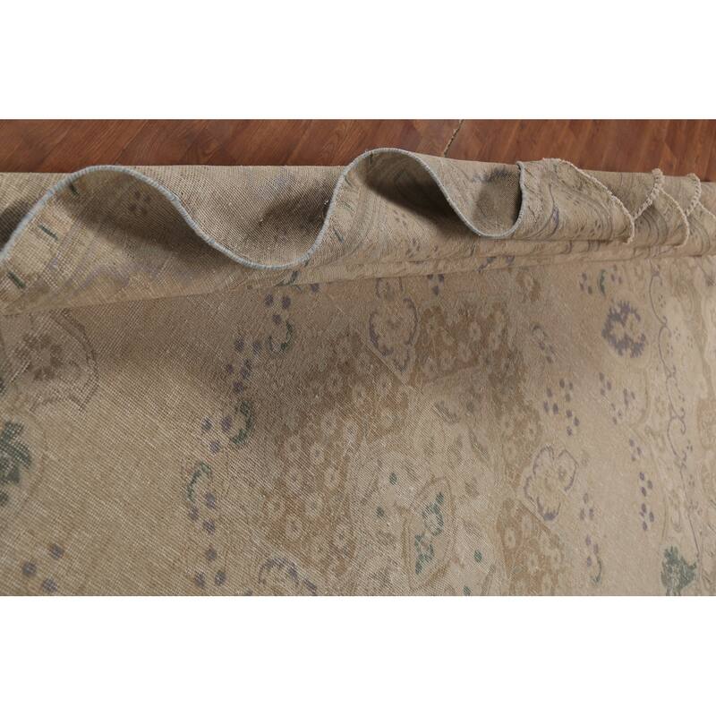 Beige Tabriz Persian Vintage Area Rug Handmade Wool Carpet - 9'1"x 13'2"