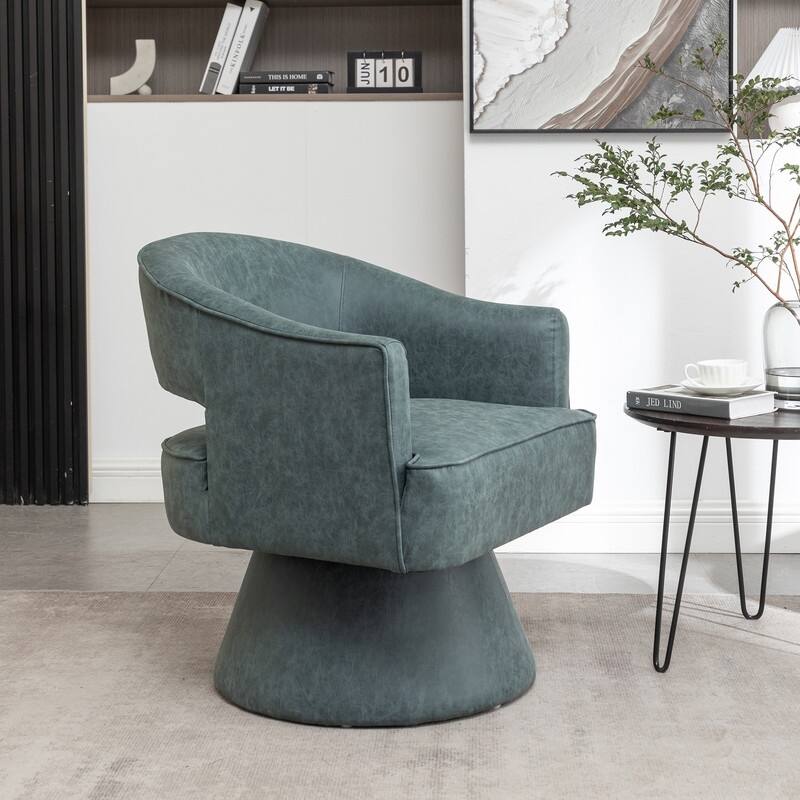 SEYNAR Modern PU Leather 360 Degree Swivel Accent Barrel Chair