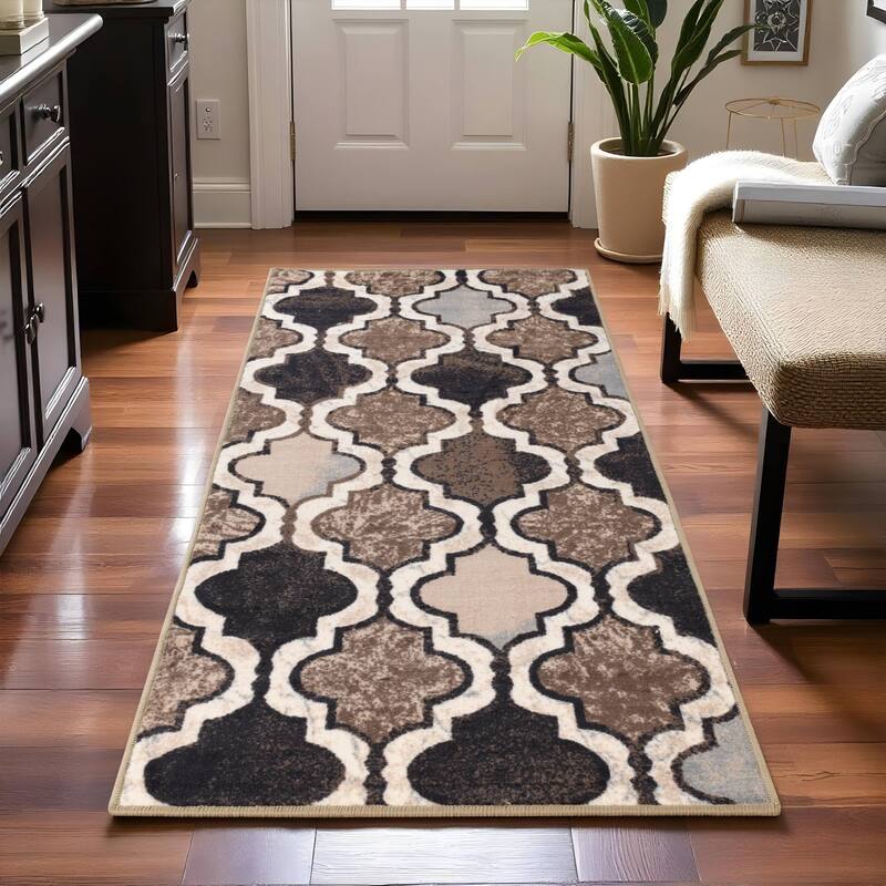 Superior Viking Contemporary Geometric Trellis Indoor Runner or Area Rug - 2' 7" x 6' - Ivory
