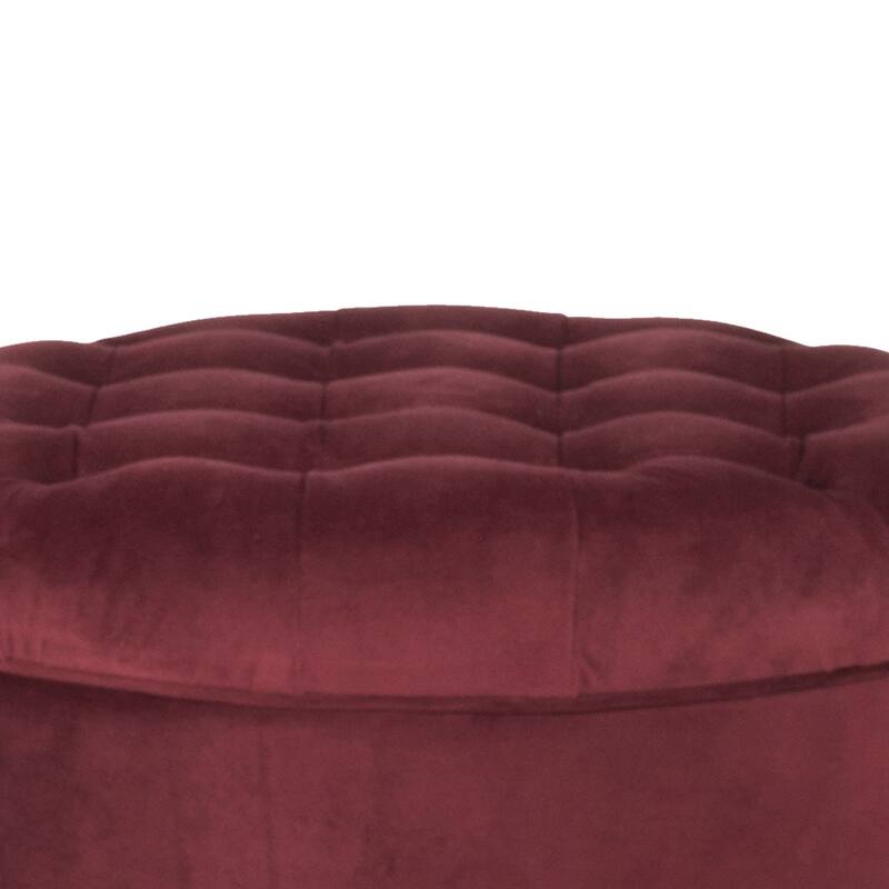 Red Velvet Wooden Ottoman Featuring Tufted Lift-Off Lid Storage - Elegant Piece