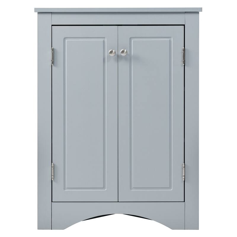32" Wood 2-door Bathroom Corner Cabinet with Adjustable Shelves