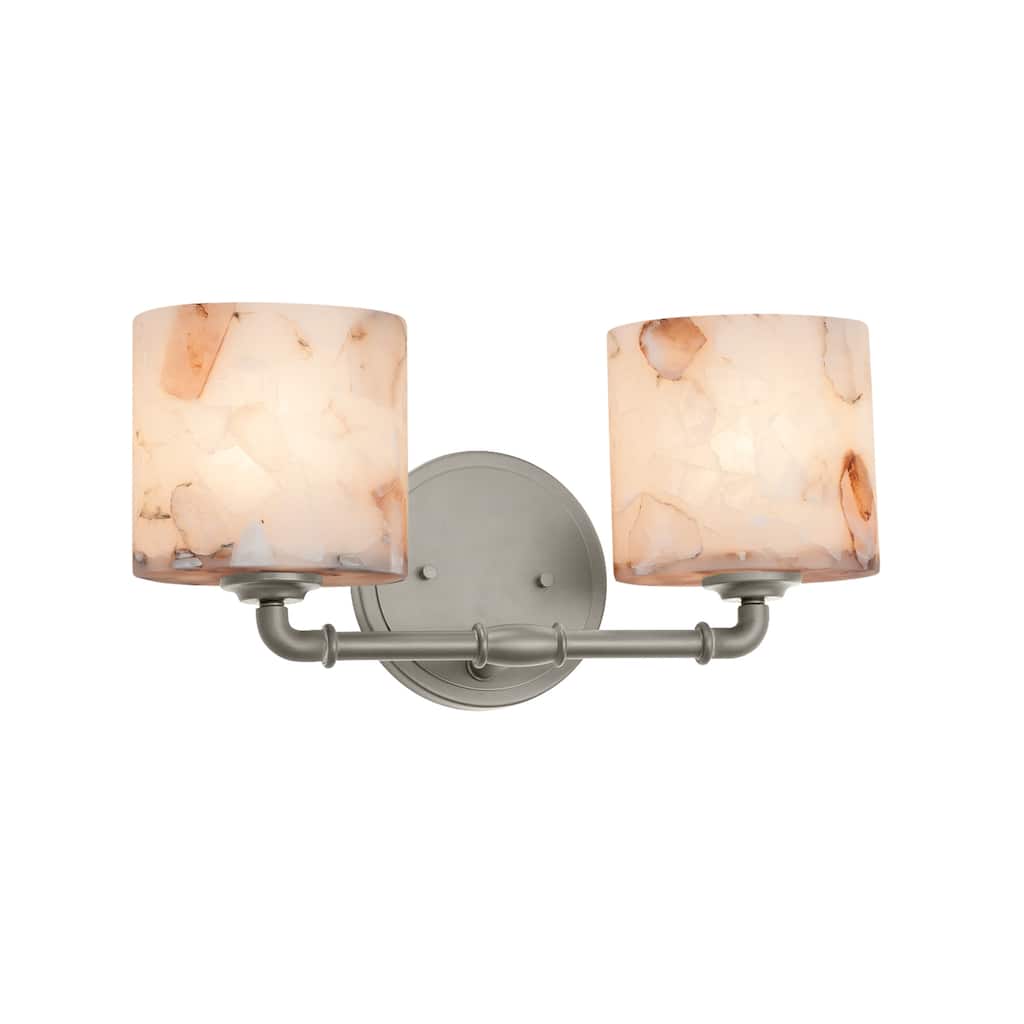 Justice Design Alabaster Rocks! Bronx 2-light Brushed Nickel Bath Bar, Alabaster Rocks Oval Shade