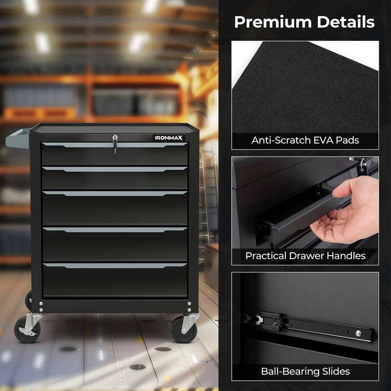Gymax Rolling Steel Tool Chest 5-Drawer Tool Storage Cabinet Central