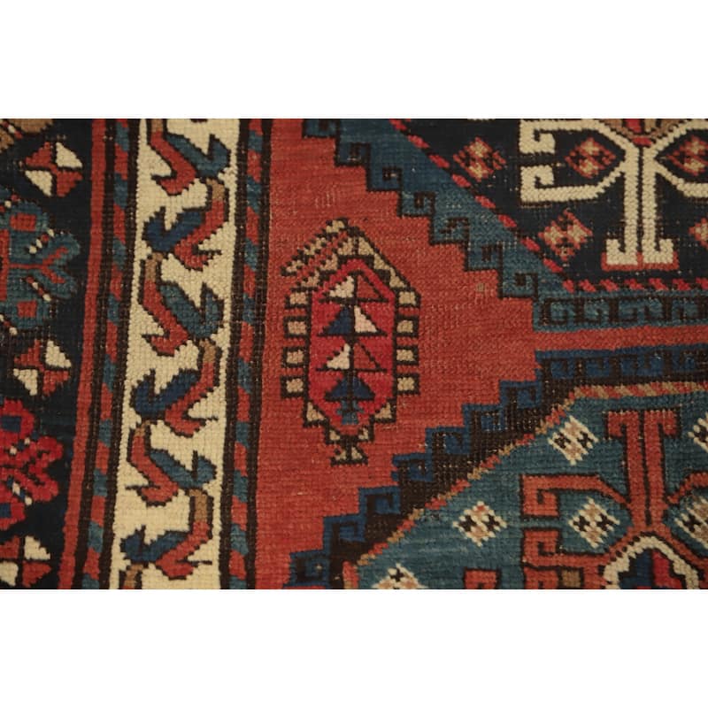 Hand Knotted Oriental 100% Wool Carpet Traditional Geometric Oranges & Rust Kazak Area Rug - 8' 5'' X 4' 2''