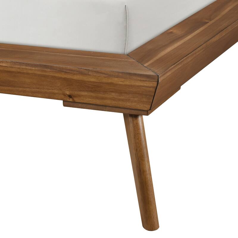 Queen Platform Bed with Upholstered Headboard, Chestnut Finish, and Foam Cushion