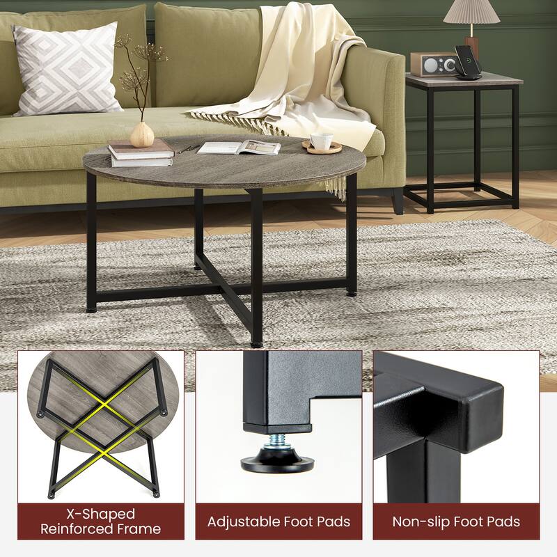 Gymax Round Nesting Table Set of 3 Coffee Table w/ 2 End Tables Sturdy