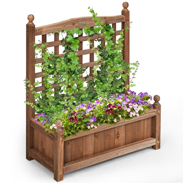 slide 10 of 12, Costway Solid Wood Planter Box with Trellis Weather-Resistant Outdoor - 25'' (L) X 11'' (W) X 30'' (H) Brown - 25'' (L) X 11'' (W) X 30'' (H)