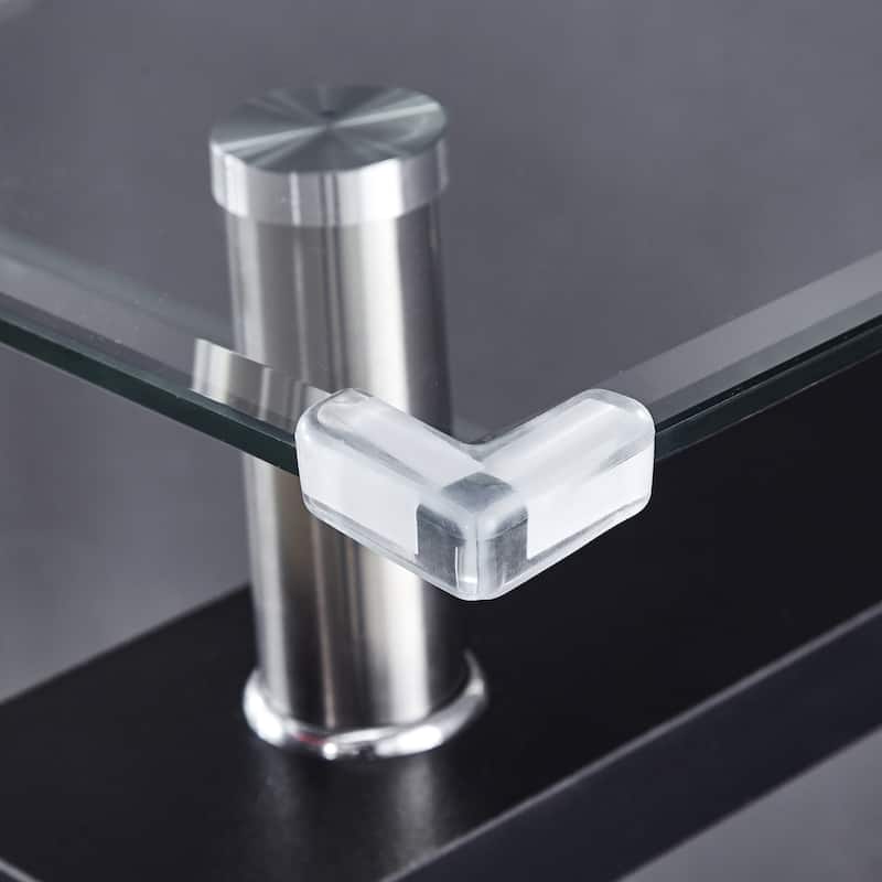 MDF Console Table, Tempered Glass Top, Modern Foyer Area Table - Clear+Black