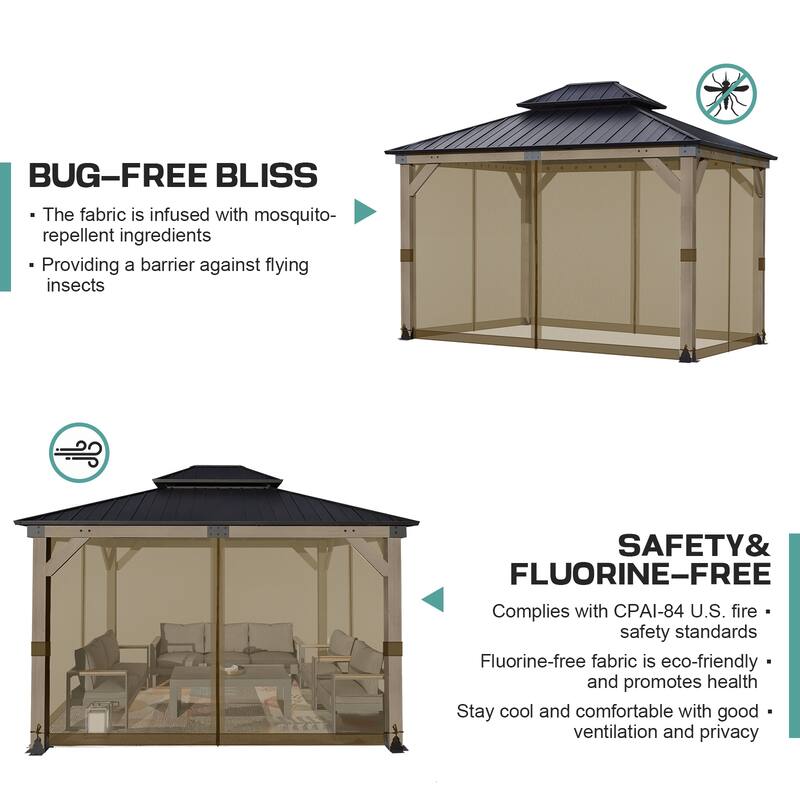 Aoodor Universal 12 x 14 ft. Gazebo Replacement Mosquito Netting Screen 4-Panel Sidewalls (Only Netting)