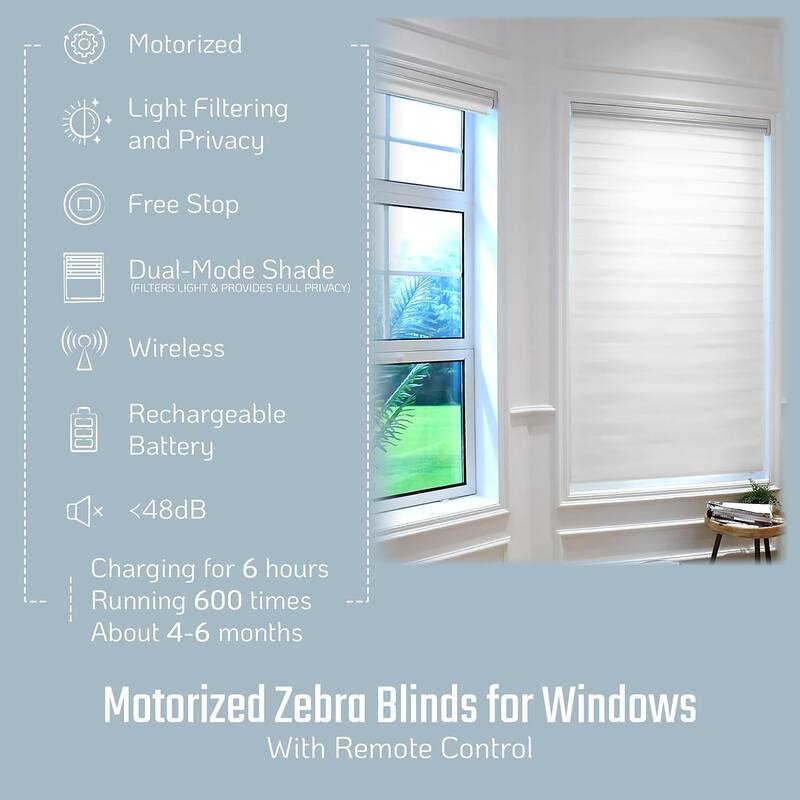 Motorized Zebra Blinds with Remote Control Window Shades