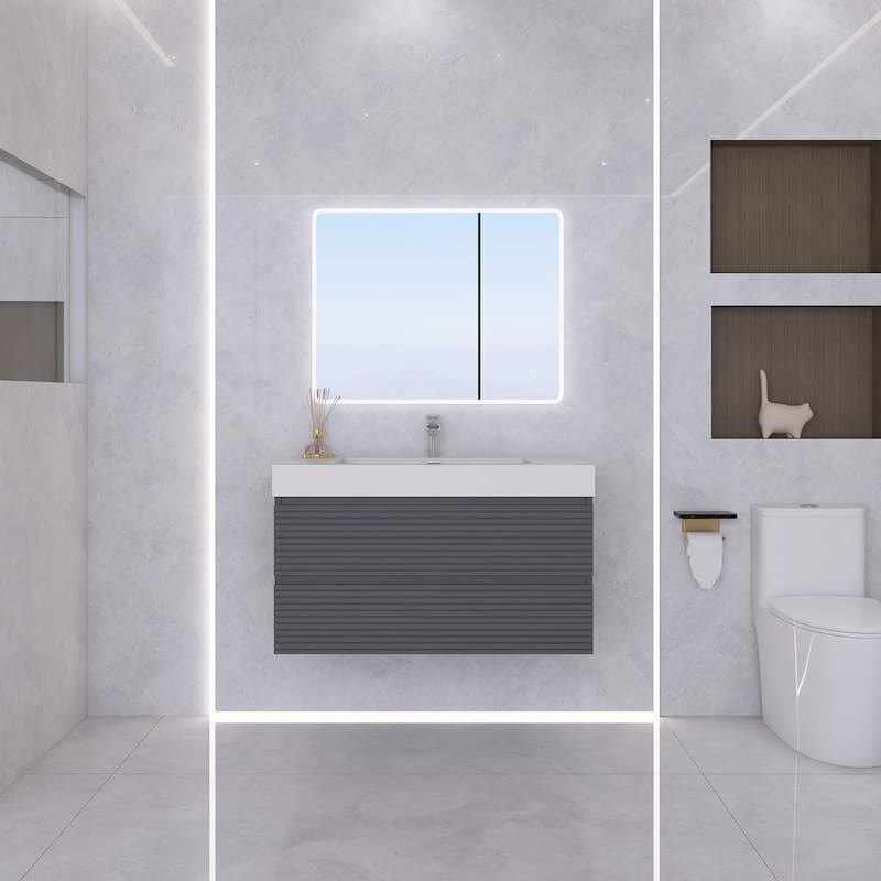 Wall-Mounted Bathroom Vanity in Gray with Undermount Sink without Faucet