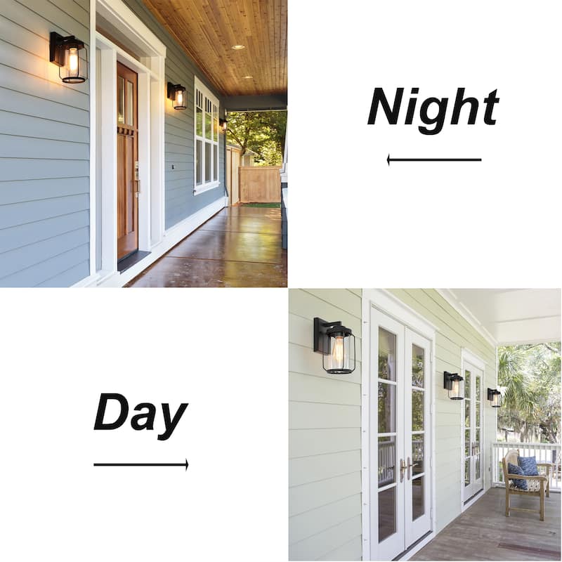 Modern Black Outdoor Wall Lantern Farmhouse 2 Pack Barn Wall Sconces Metal and Glass for Patio