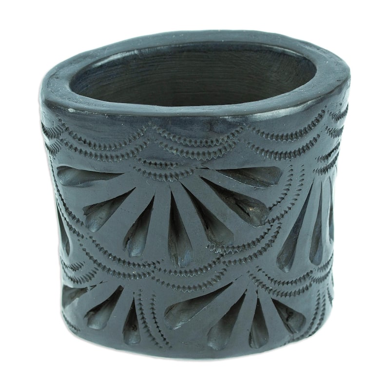 Novica Handmade Oval & Peacock Barro Negro Mini Flower Pot