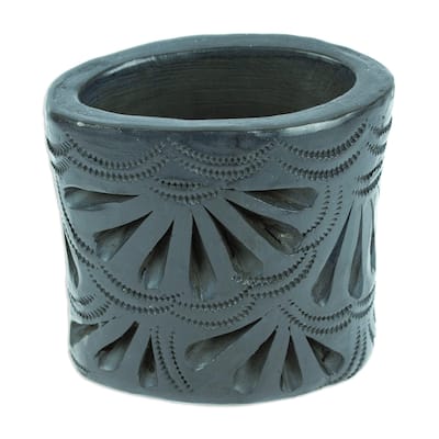 Novica Handmade Oval & Peacock Barro Negro Mini Flower Pot
