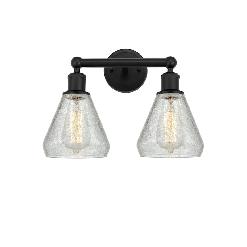 Innovations Lighting 616-2W-13-15 Conesus Vanity Conesus 2 Light 15" - Matte Black / Clear Crackle