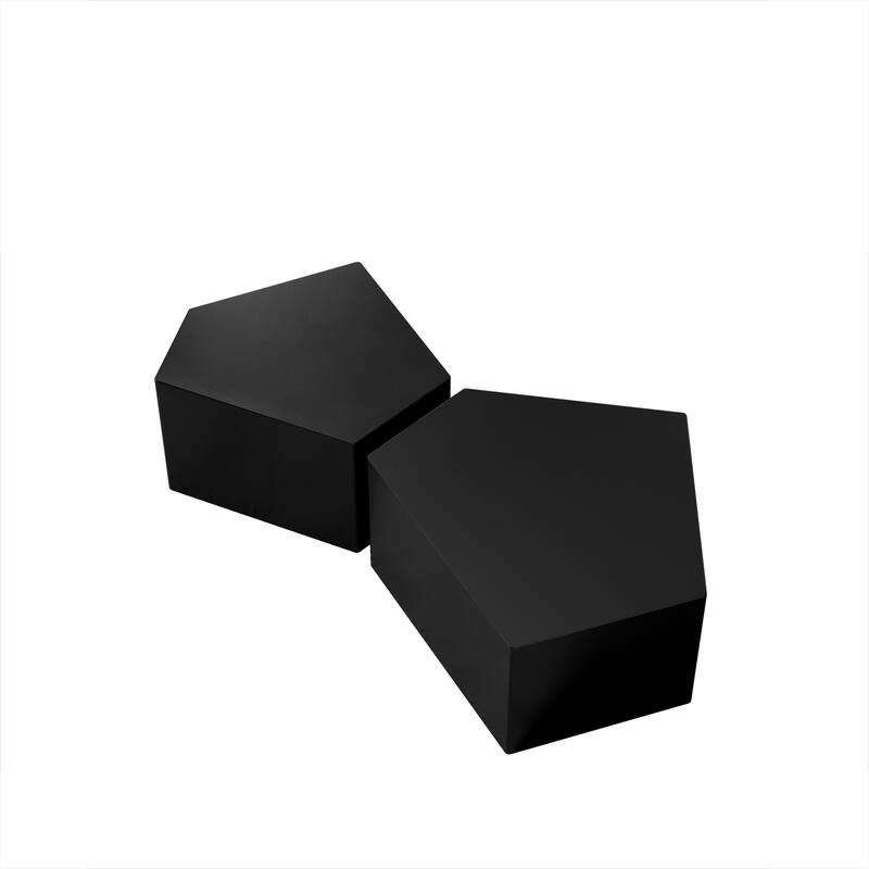Pentagon Nesting Coffee Table Set, Geometric Center Table Set Set of 2, Irregular Wood Cocktail Table for Living Room