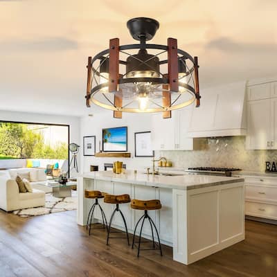 20" Caged 8-Blade Ceiling Fan with Lights Remote Control - 19.7"L x 19.7"W x 7.5"H