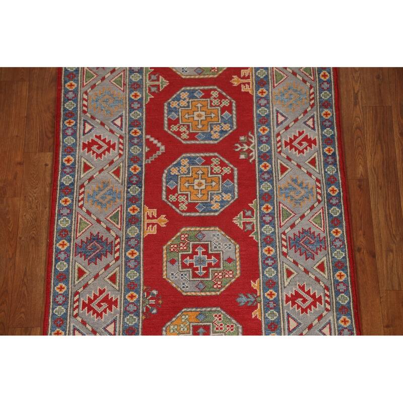 Geometric Kazak Oriental Hallway Runner Rug Hand-knotted Wool Carpet - 2'9" x 9'7"