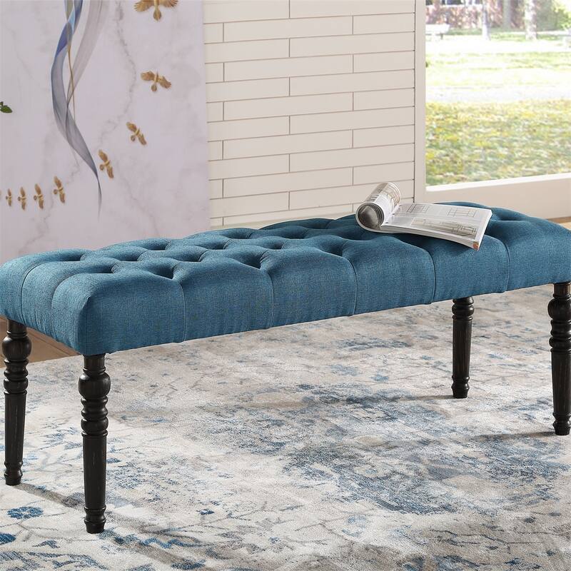 Fabric Tufted Turned Leg Dining Bench