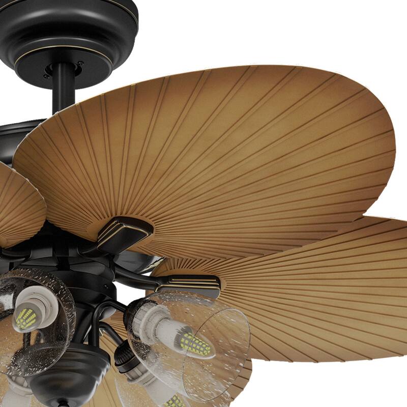 Moasis Tropical Ceiling Fans with Light and Remote, 52 Inch Palm Leaf Fanlight with Clear Seeded Glass Light Kit