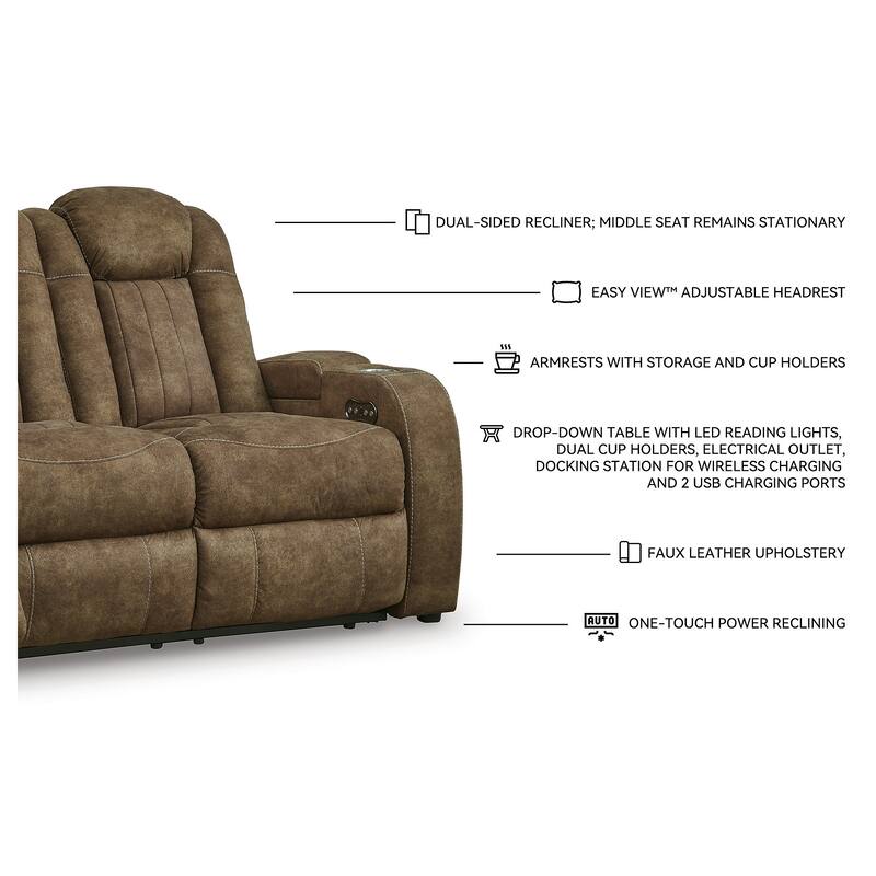 Signature Design by Ashley Wolfridge Brindle Power Reclining Sofa - 86"W x 42"D x 42"H