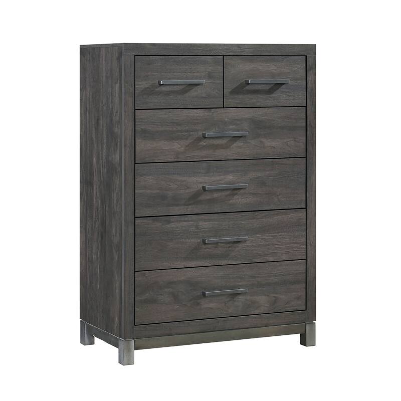 Deena Tall Dresser Chest, Brown Gray Melamine Veneer, 6 Drawers