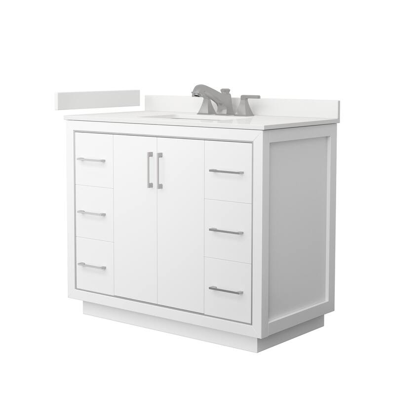 Wyndham Collection WCF111142S-QTZ-US3MXX Icon 42" Free Standing Single - White / White Quartz Top / Brushed Nickel Hardware